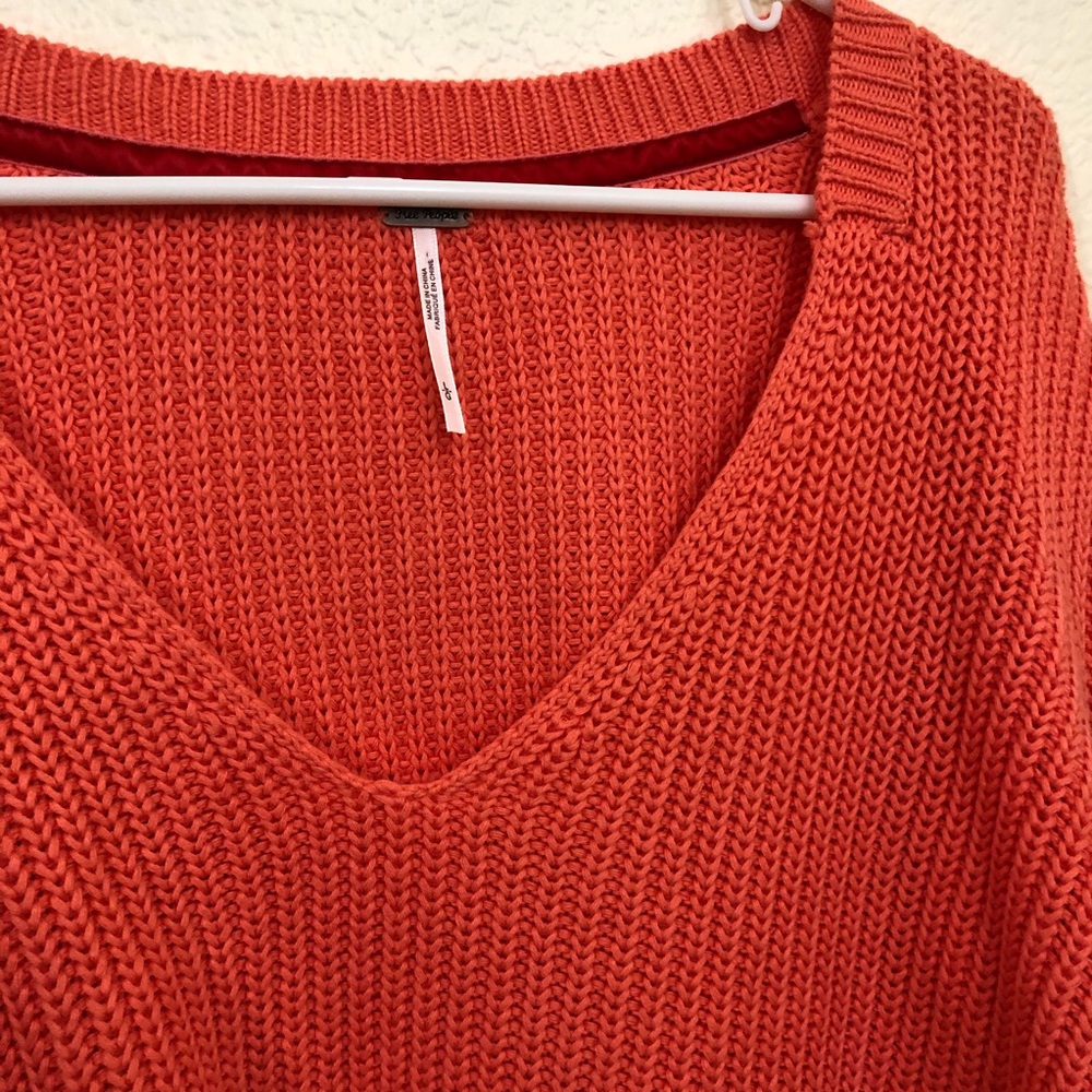 Free People Sweater V-Neck Bell Sleeve Coral Orang - Picture 7 of 12